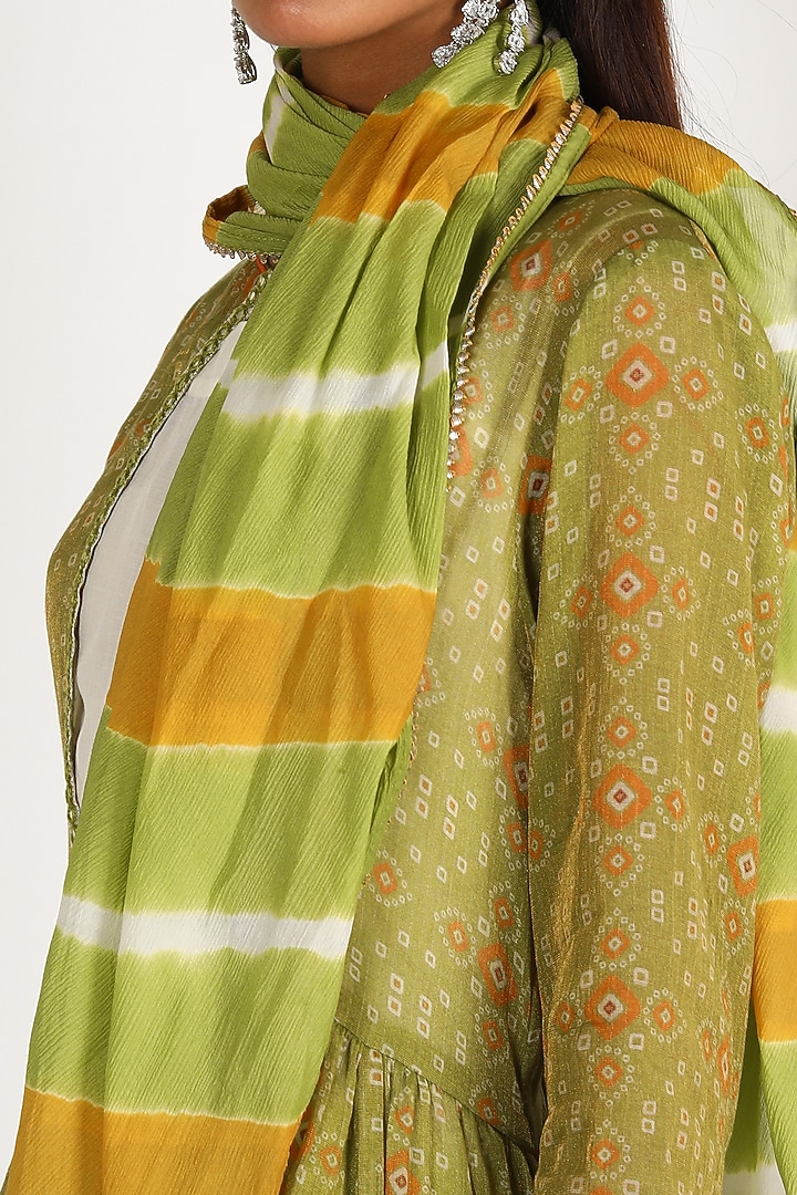 Olive Green Embroidered Midi Vacation Dress With Scarf by LACHESIS at Pernia's Pop Up Shop