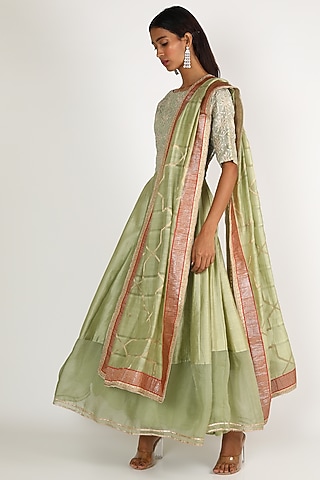 Mint Green Embroidered Anarkali Set by LACHESIS