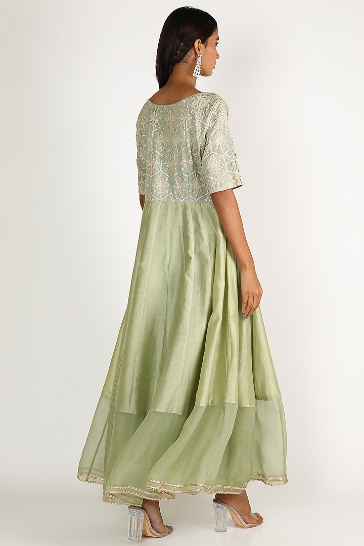 Mint Green Embroidered Party Wear Anarkali Set by LACHESIS at Pernia's Pop Up Shop
