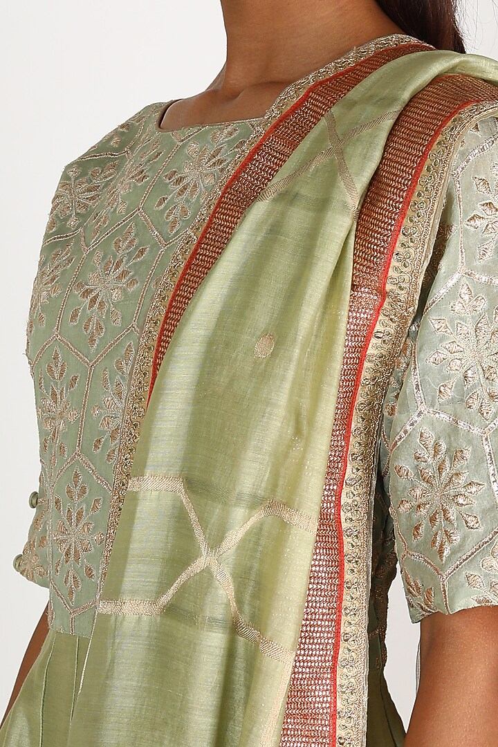 Mint Green Embroidered Party Wear Anarkali Set by LACHESIS at Pernia's Pop Up Shop