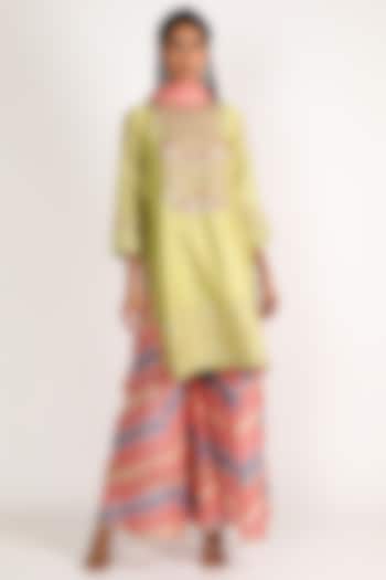 Mint Green Embroidered Kurta Set by LACHESIS