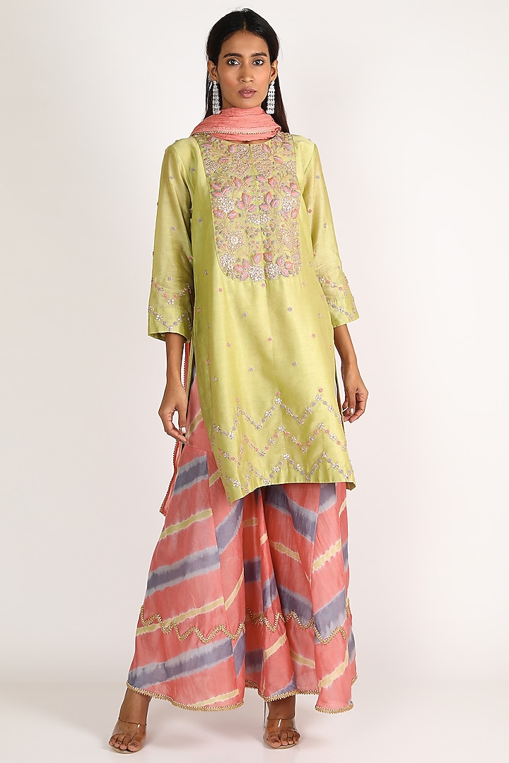 Mint Green Embroidered Kurta Set by LACHESIS