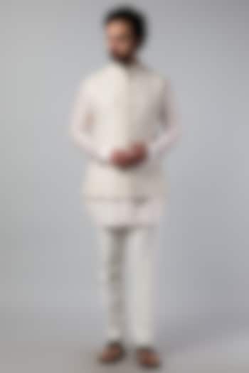 Ivory Suiting Mirror Embroidered Nehru Jacket Set by LABEL CRESTELLI