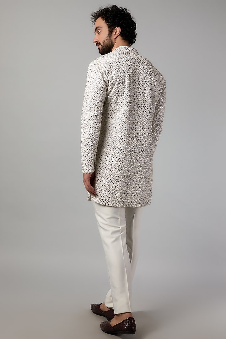 Ivory Cotton Linen French Knot Embroidered Kurta Set by LABEL CRESTELLI at Pernia's Pop Up Shop