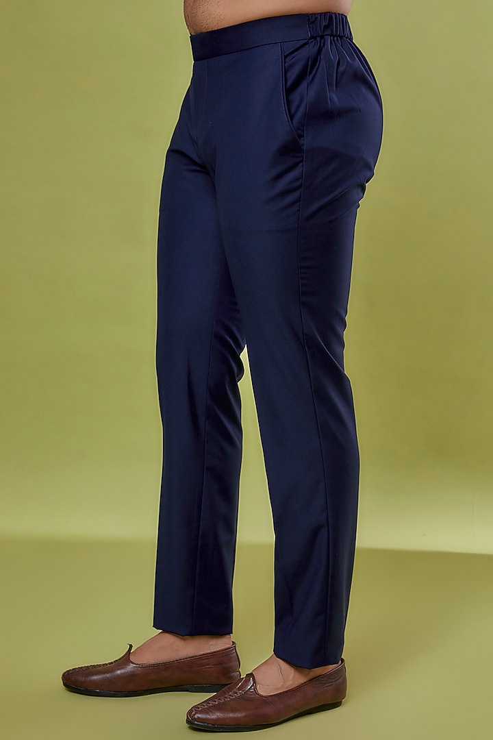 Navy Blue Suiting Embroidered Groom Indowestern Set by LABEL CRESTELLI at Pernia's Pop Up Shop