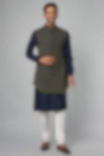 Navy Blue Suiting Embroidered Bundi Jacket by LABEL CRESTELLI at Pernia's Pop Up Shop