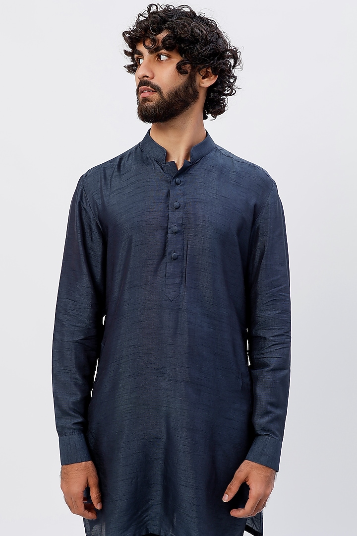 Blue Silk Kurta Set by LABEL CRESTELLI at Pernia's Pop Up Shop
