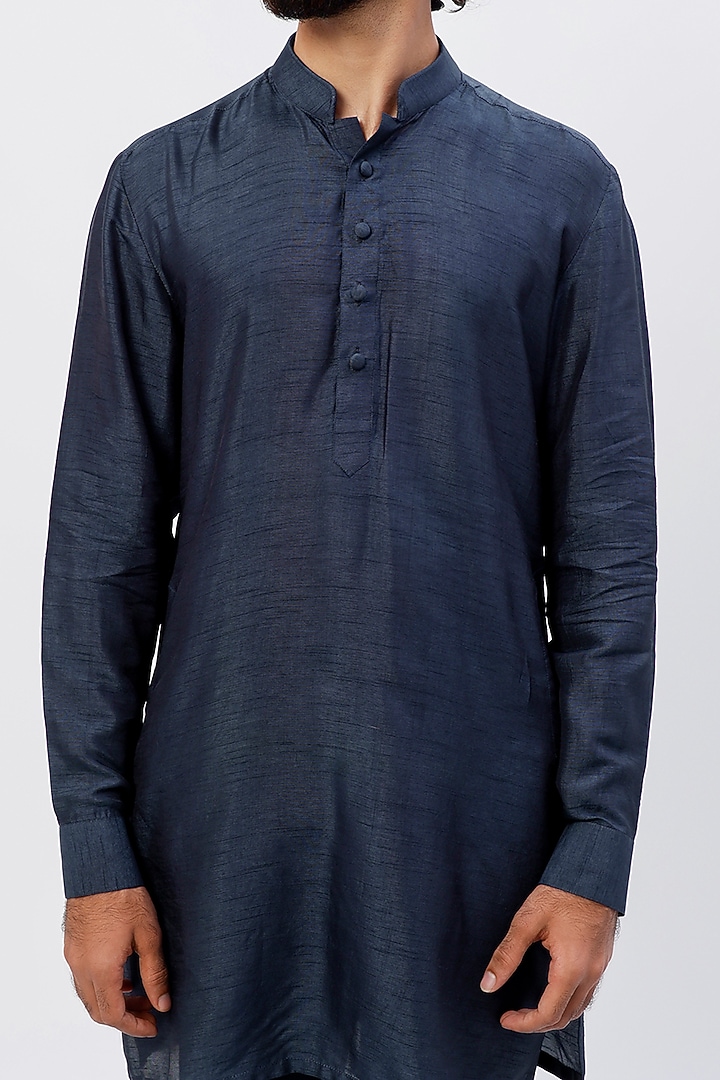 Blue Silk Kurta Set by LABEL CRESTELLI at Pernia's Pop Up Shop