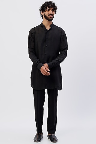 Black Silk Kurta Set by LABEL CRESTELLI