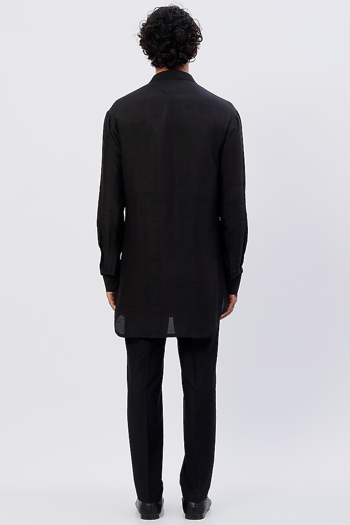 Black Silk Kurta Set by LABEL CRESTELLI at Pernia's Pop Up Shop