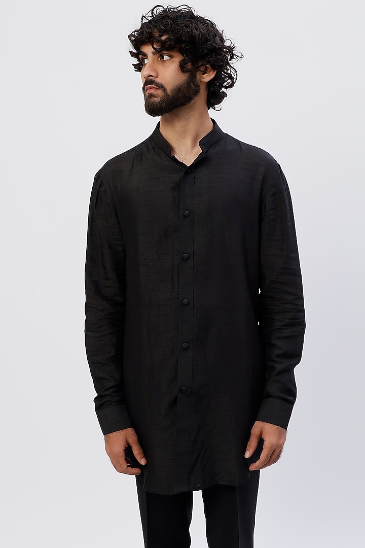 Black Silk Kurta Set by LABEL CRESTELLI at Pernia's Pop Up Shop
