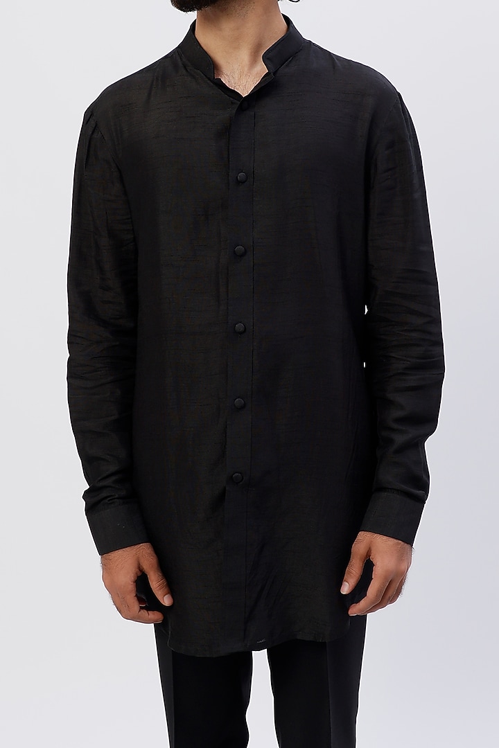 Black Silk Kurta Set by LABEL CRESTELLI at Pernia's Pop Up Shop