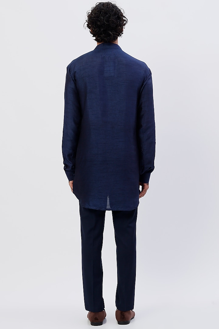 Navy Blue Silk Kurta Set by LABEL CRESTELLI at Pernia's Pop Up Shop