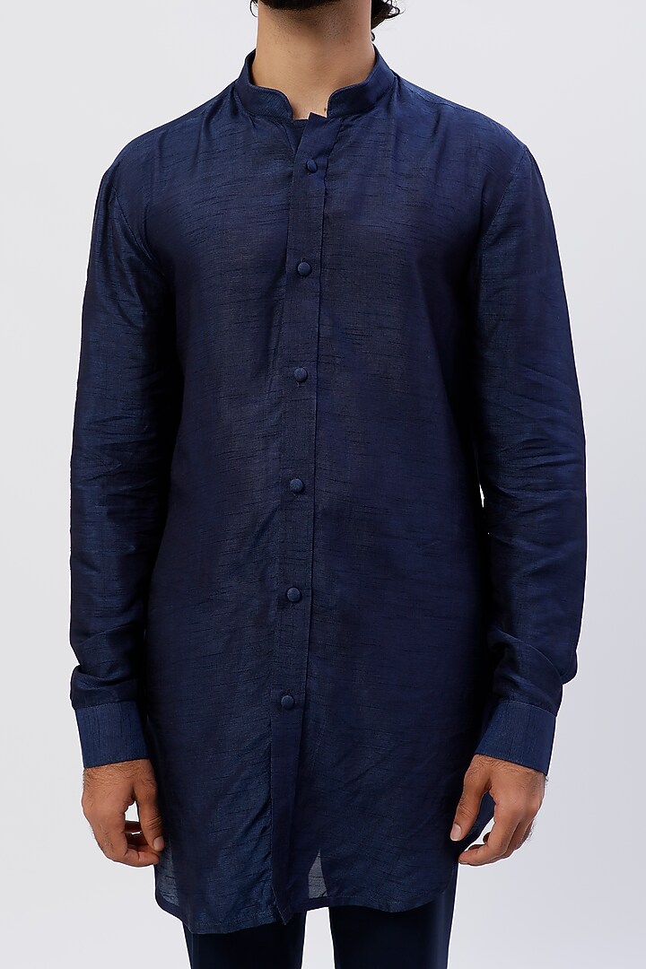 Navy Blue Silk Kurta Set by LABEL CRESTELLI at Pernia's Pop Up Shop