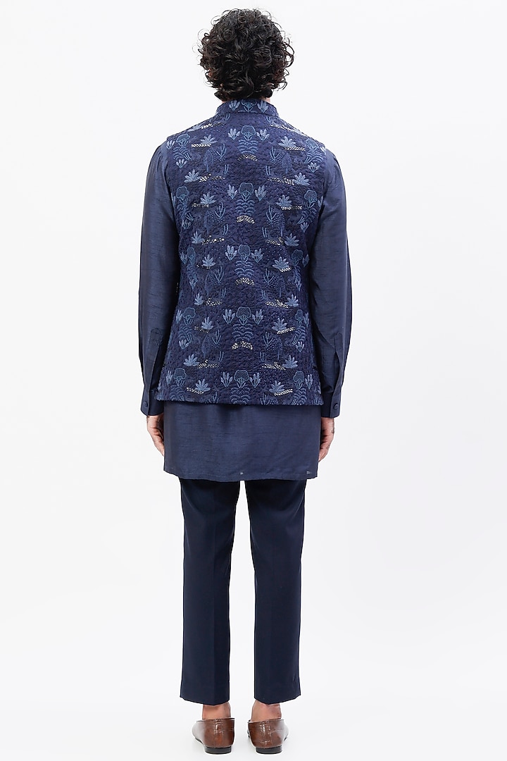 Blue Suiting Embroidered Bundi Jacket Set by LABEL CRESTELLI at Pernia's Pop Up Shop