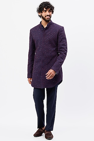 Midnight Suiting Bandhgala Jacket Set by LABEL CRESTELLI