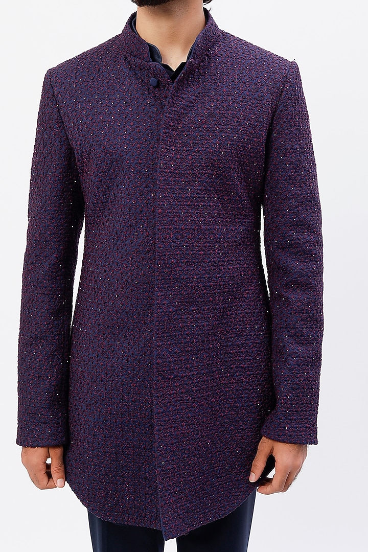 Midnight Suiting Bandhgala Jacket Set by LABEL CRESTELLI at Pernia's Pop Up Shop