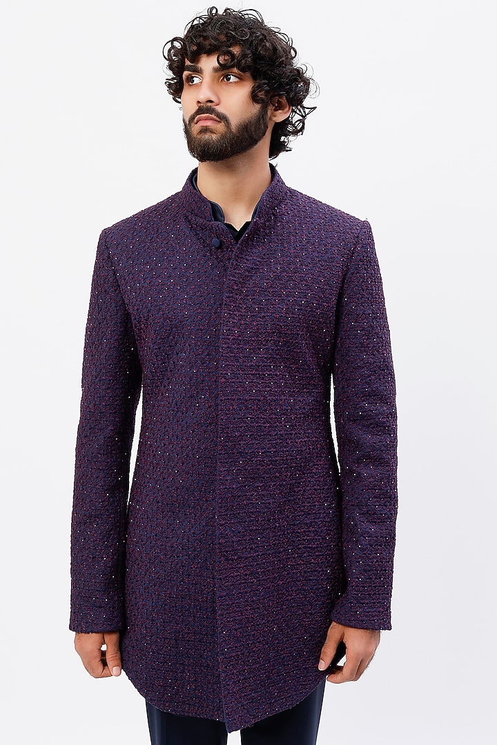 Midnight Suiting Bandhgala Jacket Set by LABEL CRESTELLI at Pernia's Pop Up Shop