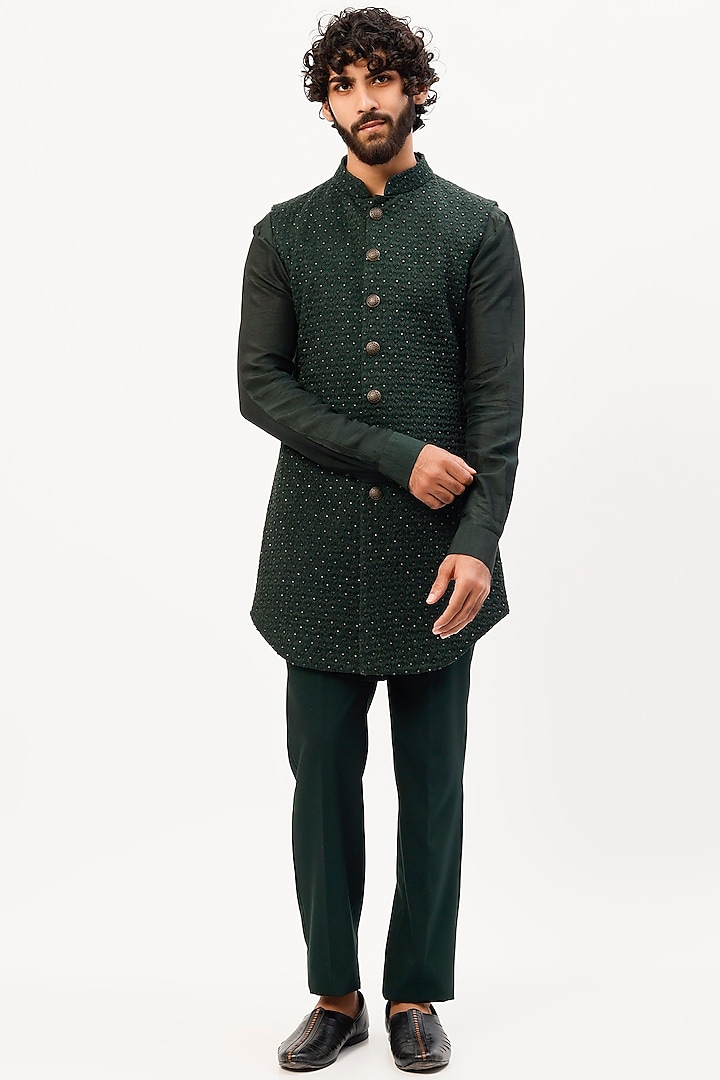 Green Suiting Long Jacket Set by LABEL CRESTELLI