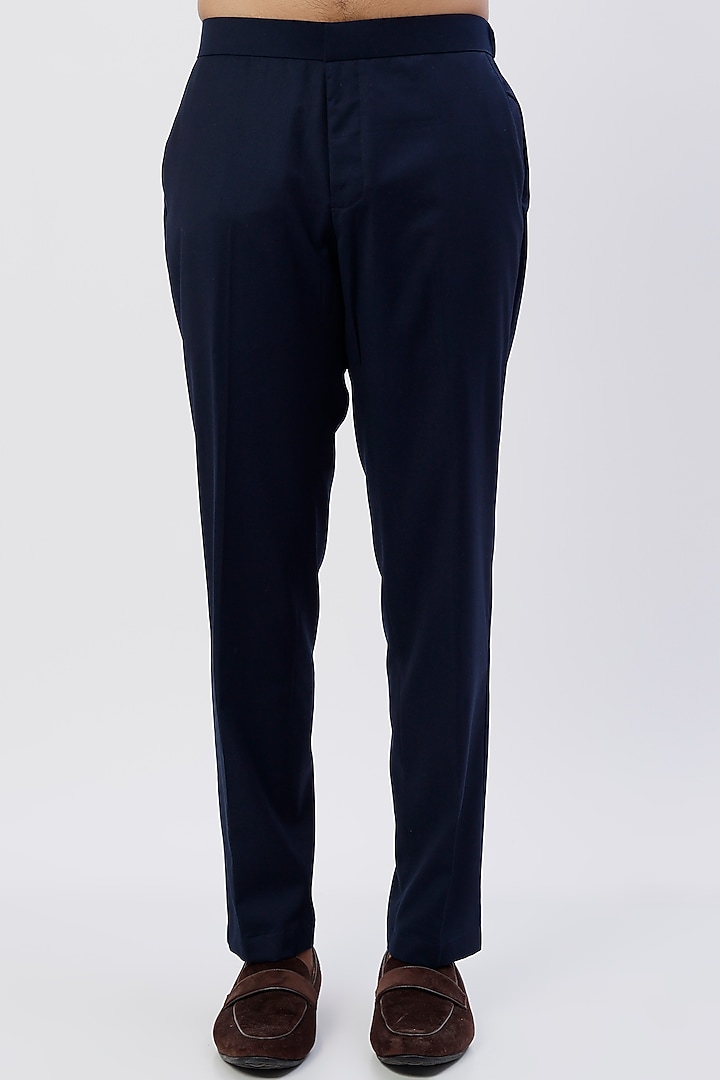 Navy Blue Suiting Bandhgala Jacket Set by LABEL CRESTELLI at Pernia's Pop Up Shop