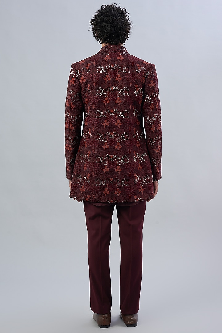 Maroon Suiting Indo Western Set by LABEL CRESTELLI at Pernia's Pop Up Shop