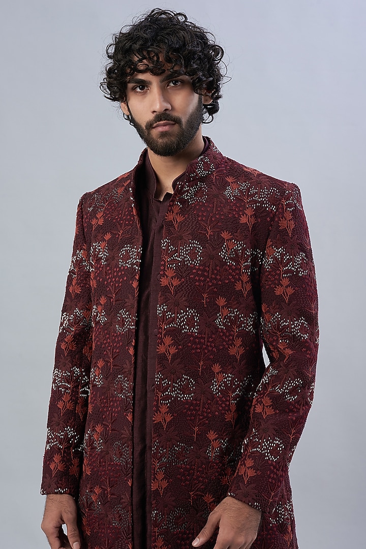 Maroon Suiting Indo Western Set by LABEL CRESTELLI at Pernia's Pop Up Shop