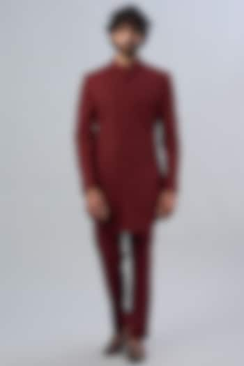 Maroon Suiting Bandhgala Set by LABEL CRESTELLI at Pernia's Pop Up Shop