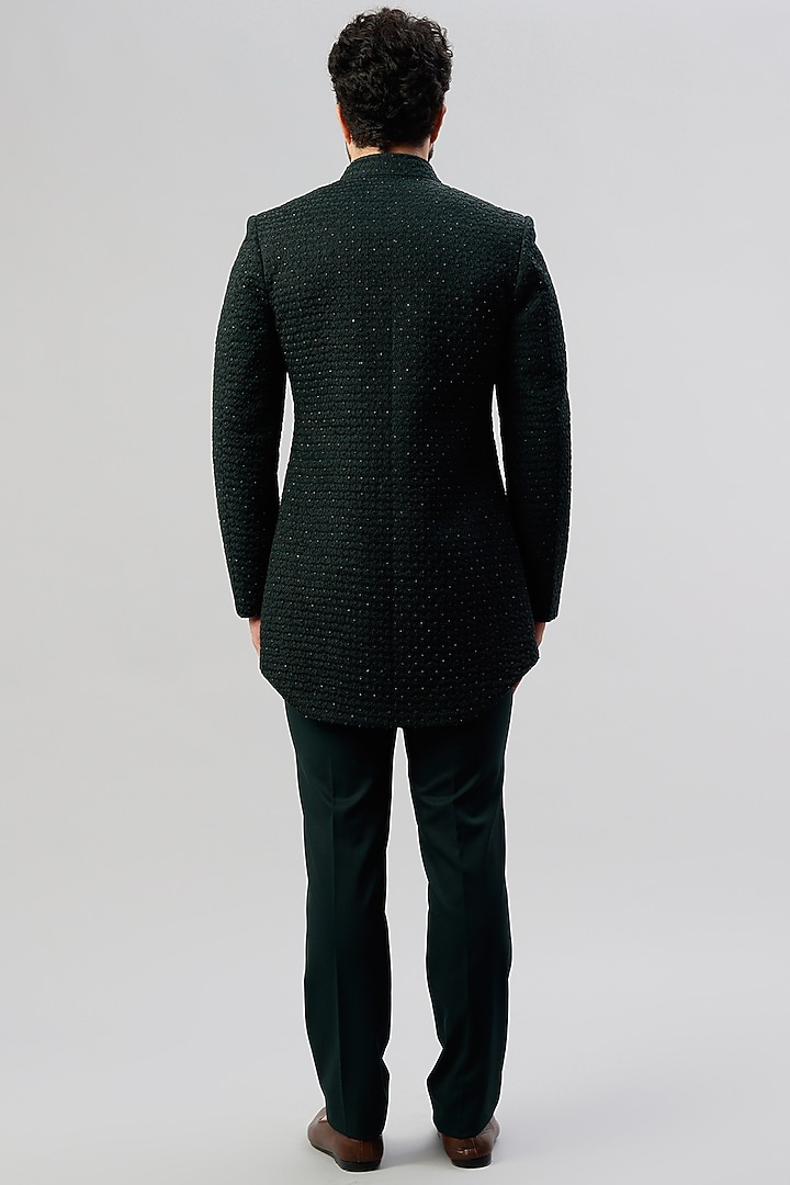 Pine Green Embroidered Groom Bandhgala Jacket Set by LABEL CRESTELLI at Pernia's Pop Up Shop