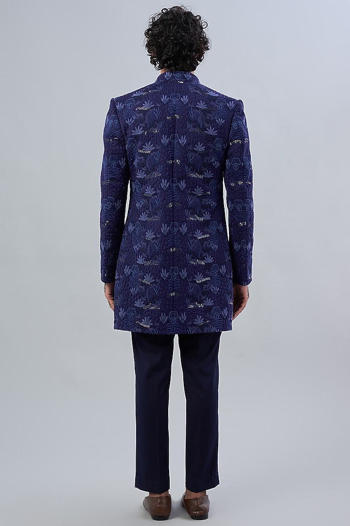 Navy Blue Suiting Indo Western Set by LABEL CRESTELLI at Pernia's Pop Up Shop