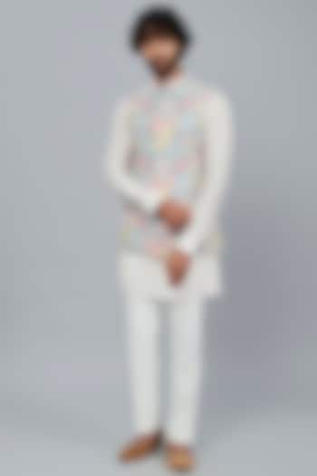 Ivory Suiting Bundi Jacket With Kurta Set by LABEL CRESTELLI