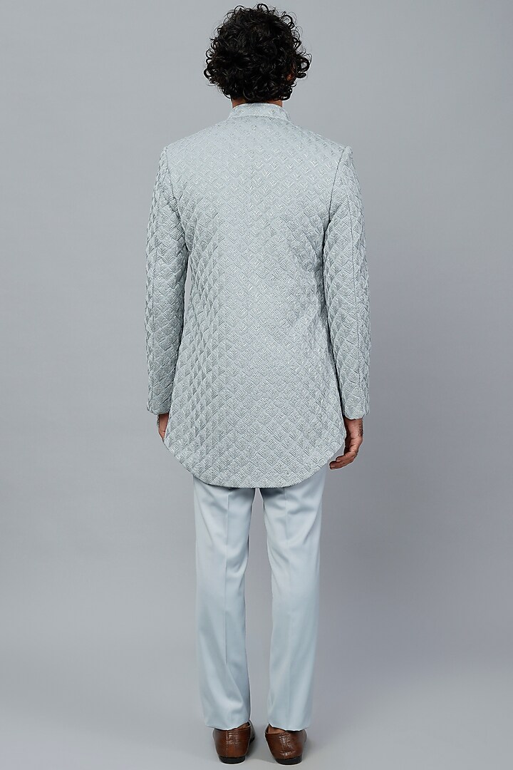 Grey Embroidered Groom Bandhgala Set by LABEL CRESTELLI at Pernia's Pop Up Shop