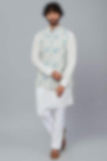 White Embroidered Bundi Jacket With Kurta Set by LABEL CRESTELLI