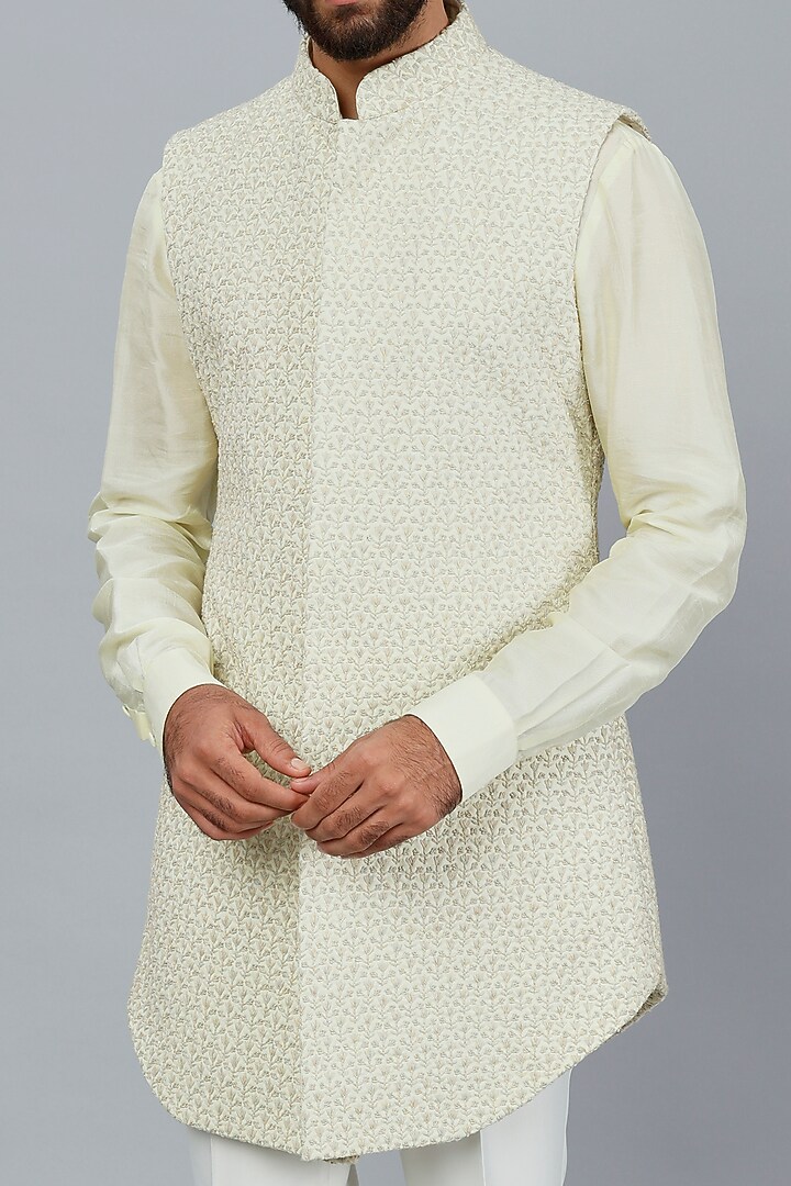 Lemon Yellow Cotton Silk Kurta Set by LABEL CRESTELLI at Pernia's Pop Up Shop