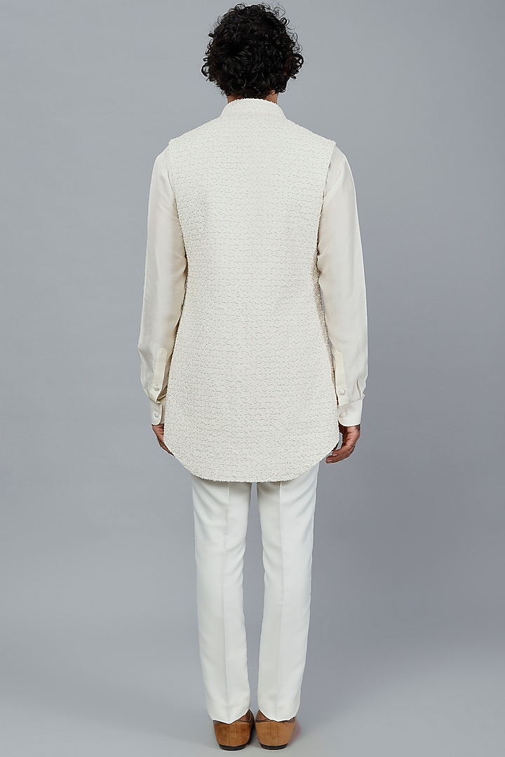 Ivory Hand Embroidered Groom Bandhgala Set by LABEL CRESTELLI at Pernia's Pop Up Shop
