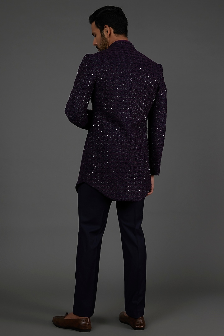 Purple Embroidered Bandhgala Jacket Set by LABEL CRESTELLI at Pernia's Pop Up Shop