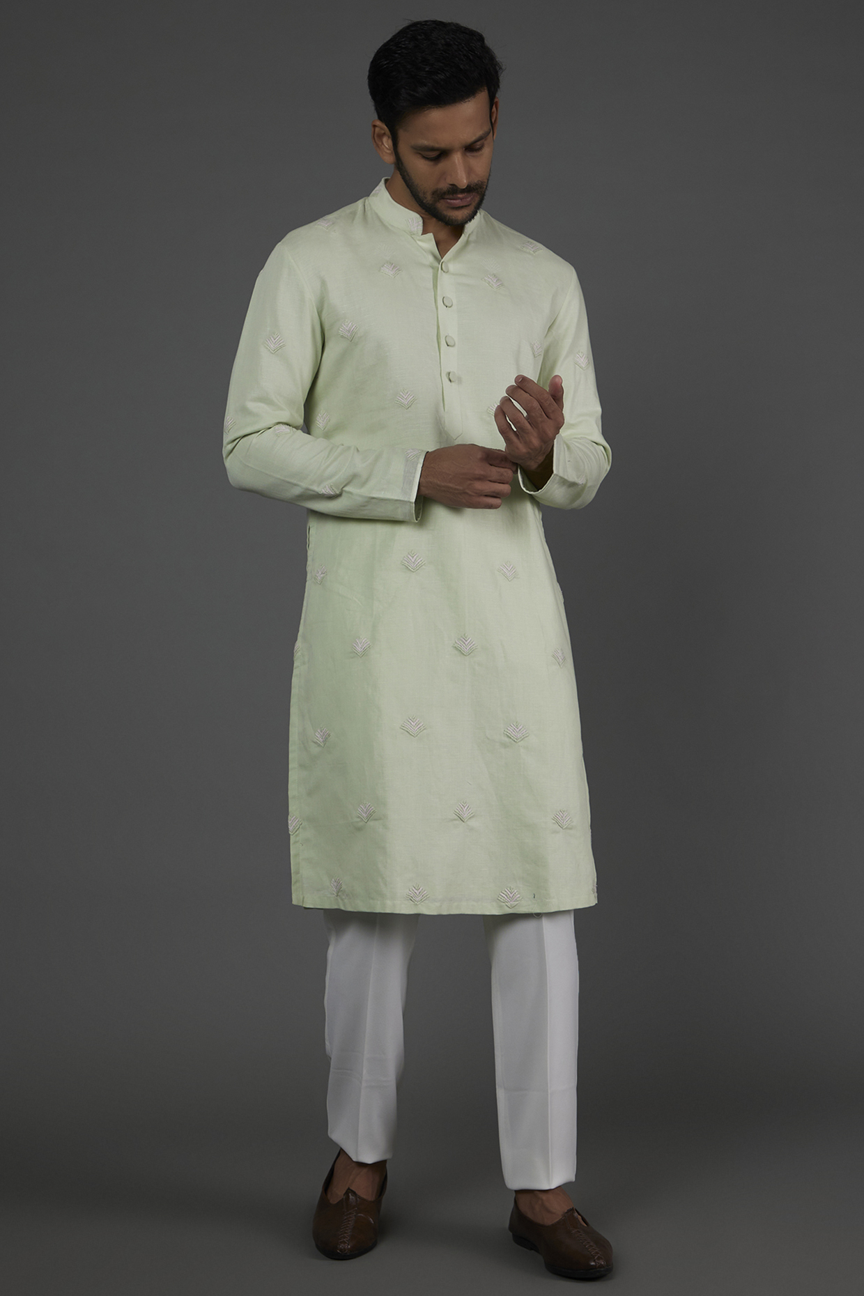 Sea Green Embroidered Kurta Set by LABEL CRESTELLI at Pernia's Pop Up Shop