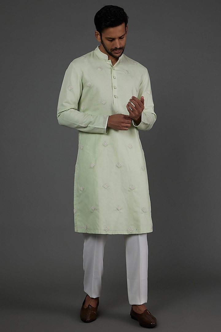 Sea Green Embroidered Kurta Set by LABEL CRESTELLI at Pernia's Pop Up Shop