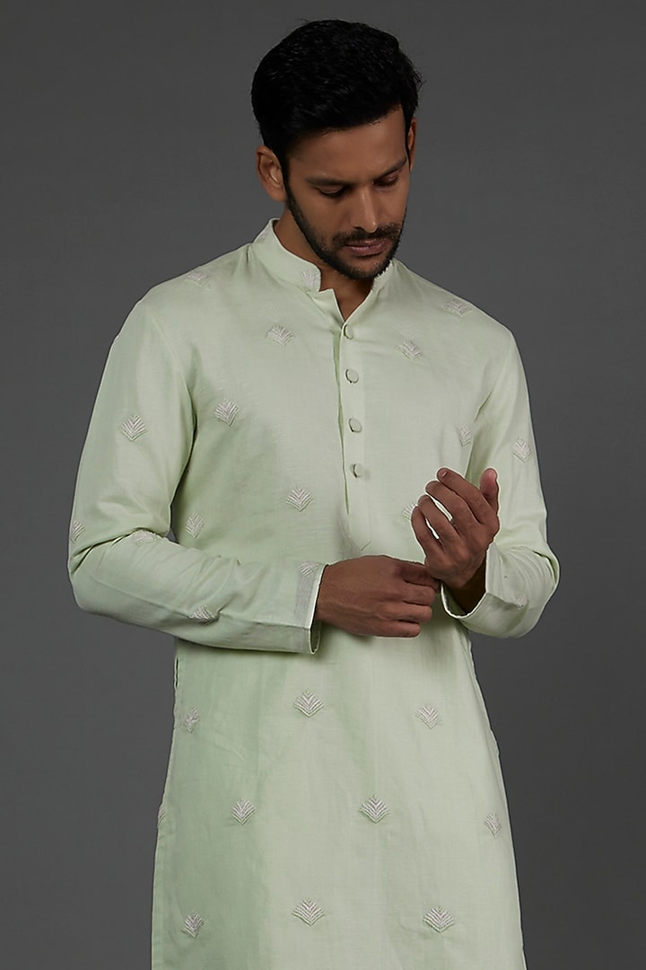 Sea Green Embroidered Kurta Set by LABEL CRESTELLI at Pernia's Pop Up Shop
