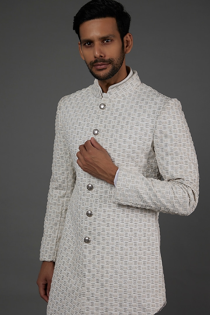 Ivory Embroidered Bandhgala Jacket Set by LABEL CRESTELLI at Pernia's Pop Up Shop