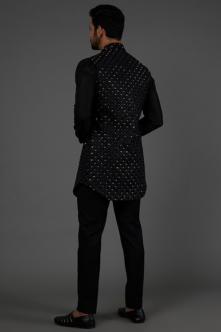 Black Embroidered Bandhgala Jacket Set by LABEL CRESTELLI at Pernia's Pop Up Shop