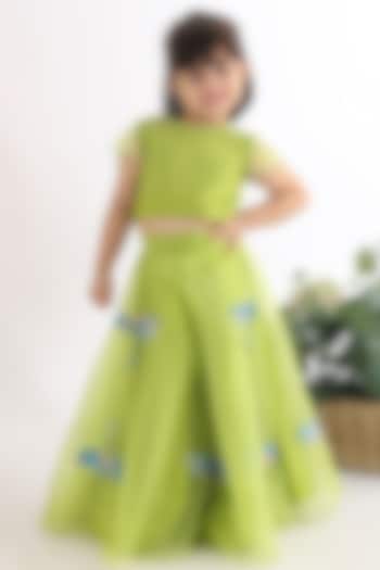 Green Bemberg Silk Cutwork Embellished Lehenga Set For Girls by La Dee Da