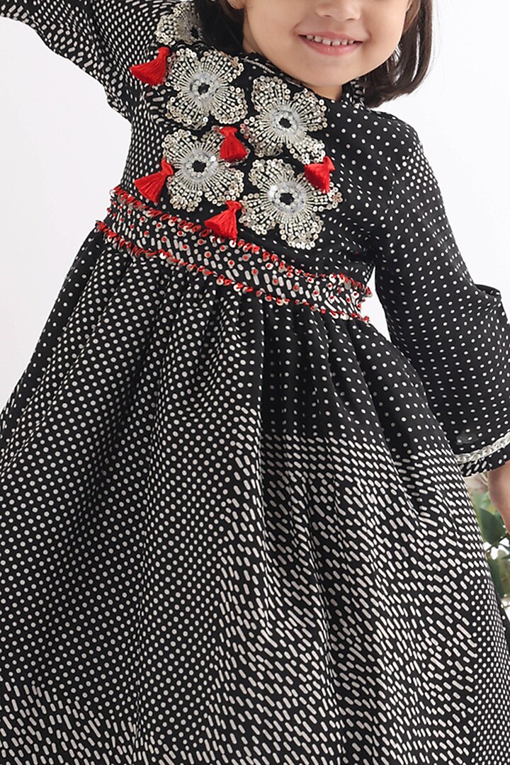 Black Silk Printed & Tassels Embroidered Anarkali by La Dee Da at Pernia's Pop Up Shop
