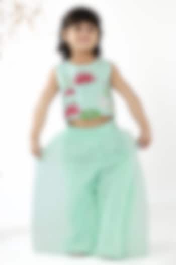 Mint Green Silk & Organza Hand Embroidered Palazzo Pant Set For Girls by La Dee Da