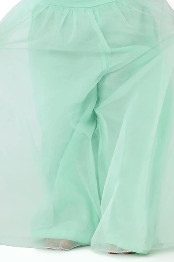 Mint Green Silk & Organza Hand Embroidered Palazzo Pant Set For Girls by La Dee Da at Pernia's Pop Up Shop
