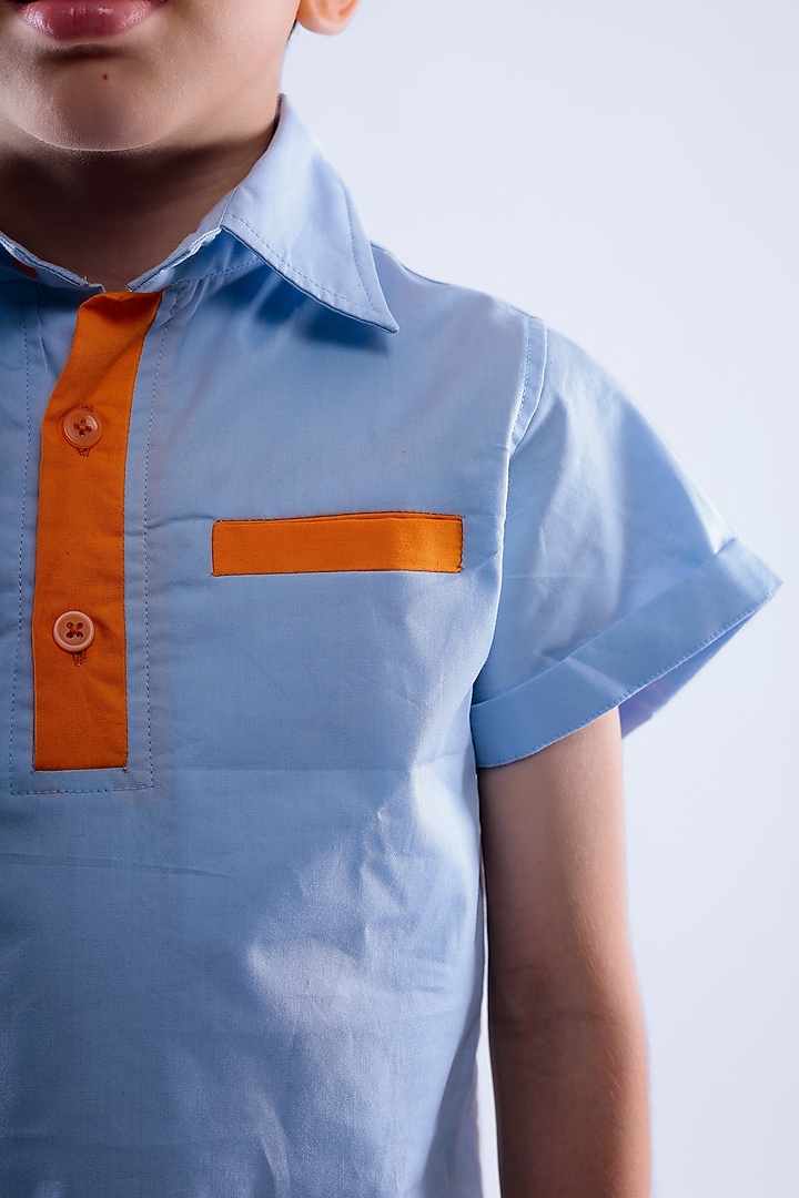 Blue Cotton Blend Embroidered Shirt For Boys by La Dee Da at Pernia's Pop Up Shop