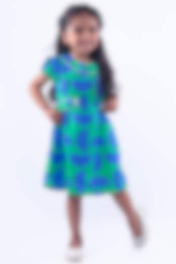 Blue & Green Lemon Cotton Blend Printed Dress For Girls by La Dee Da at Pernia's Pop Up Shop