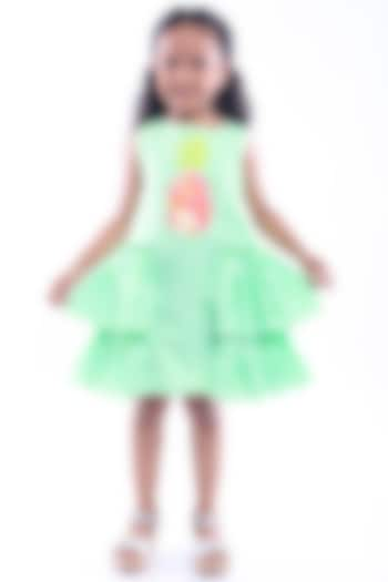 Green Cotton Blend Stripe Printed & Sequins Embroidered Dress For Girls by La Dee Da at Pernia's Pop Up Shop