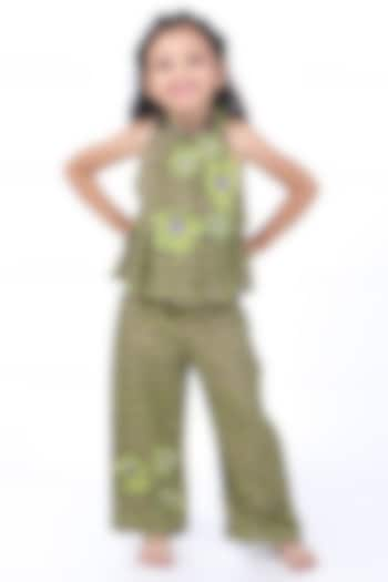 Green & Purple Bamberg Silk Geometric Printed Co-Ord Set For Girls by La Dee Da at Pernia's Pop Up Shop