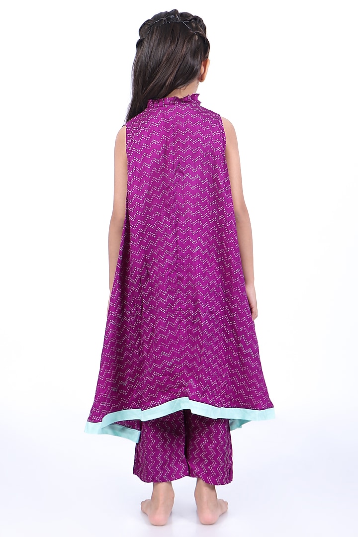 Purple & Blue Bamberg Sequins Embroidered Kurta Set For Girls by La Dee Da at Pernia's Pop Up Shop