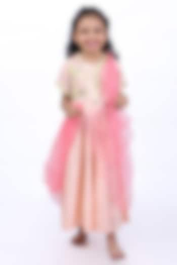 Pink Bamberg Silk Sequins Embroidered Anarkali Set For Girls by La Dee Da at Pernia's Pop Up Shop